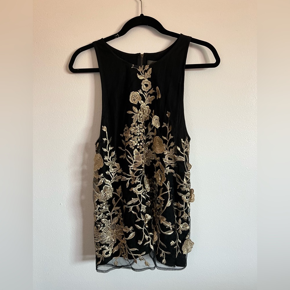 Sunday in Brooklyn Black and Gold Sleeveless Top